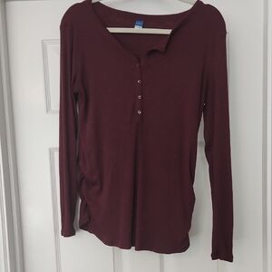 Women's Burgundy Long Sleeve Fitted Maternity Top
